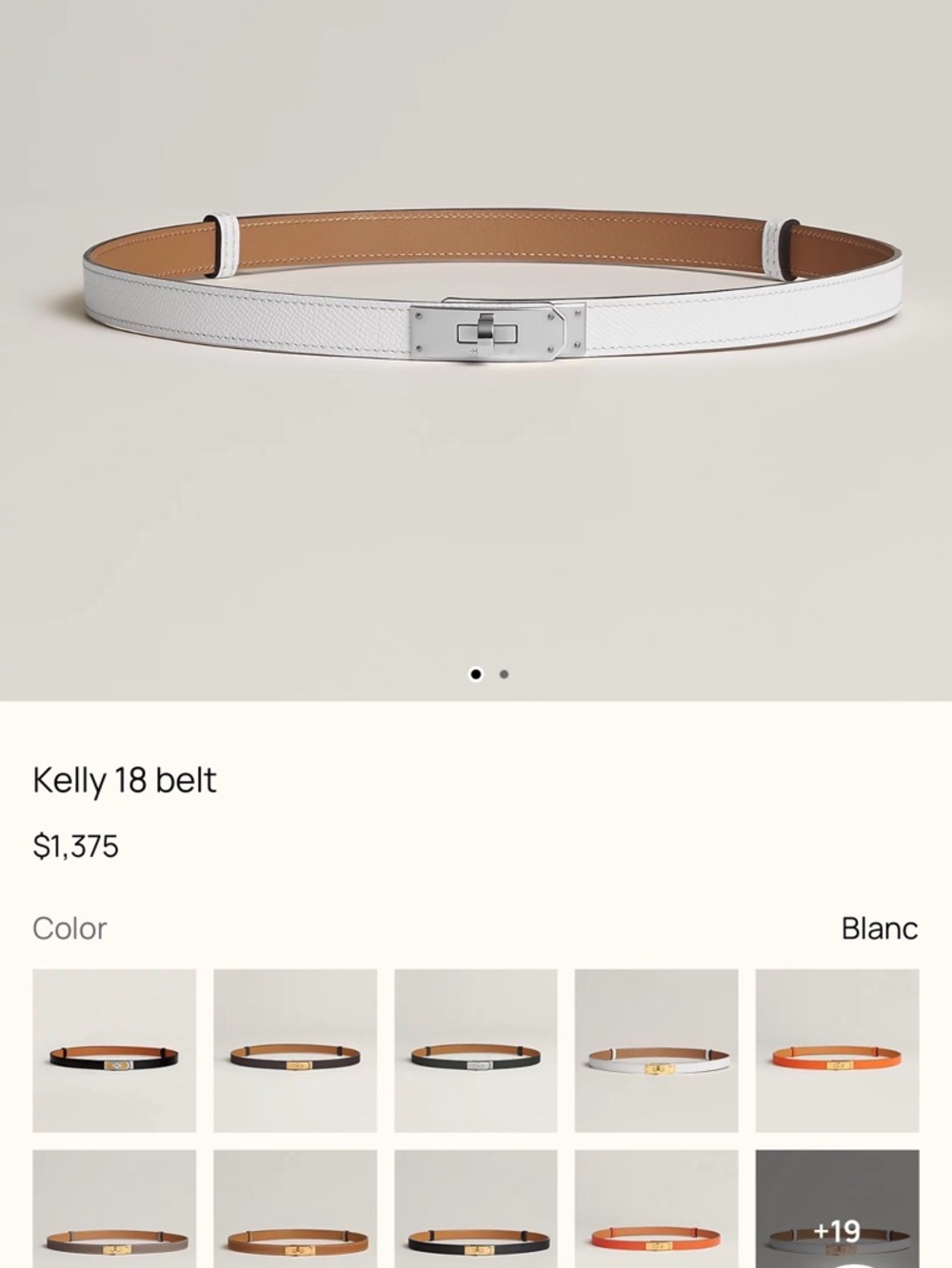 New Hermès Kelly 18 White Leather Adjustable Belt with Silver Buckle